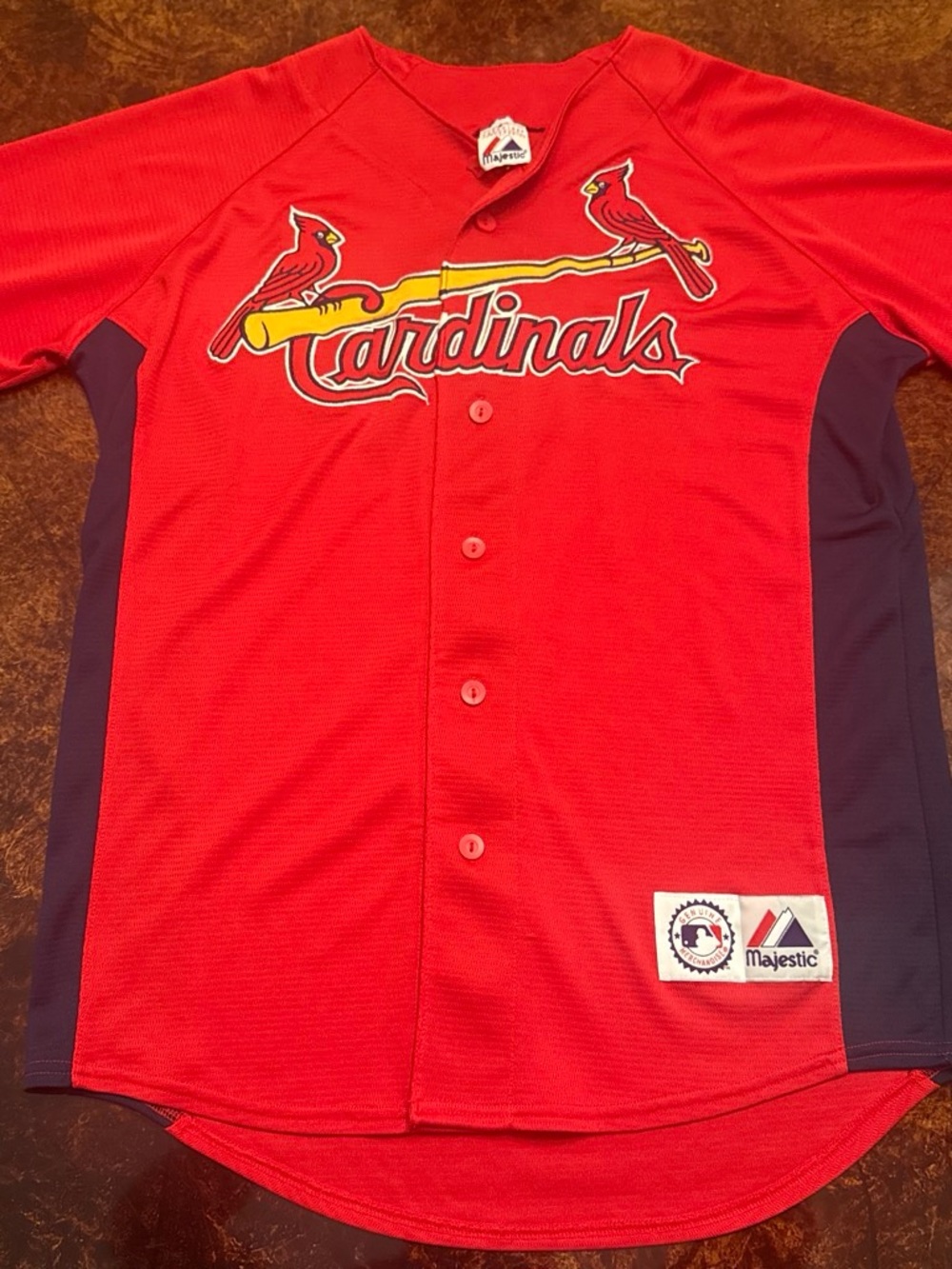 Majestic St. Louis Cardinals Red Button-Front Jersey with Navy Panels